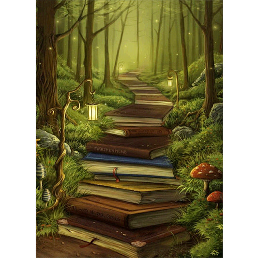 Forest Fawn Made Of Books  | Full Round Diamond Painting Kits