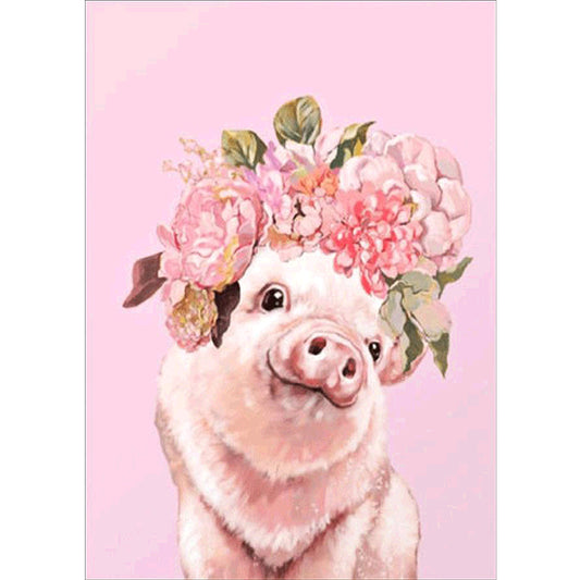 Cochon mignon rose | Kits complets de peinture au diamant rond 