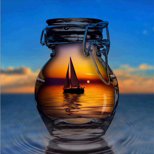 Sailboat In Glass Bottle  | Full Round Diamond Painting Kits