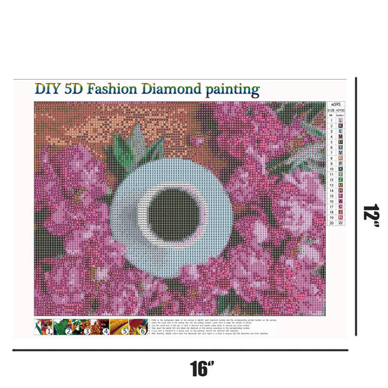 Fleurs roses et café | Kits complets de peinture au diamant rond