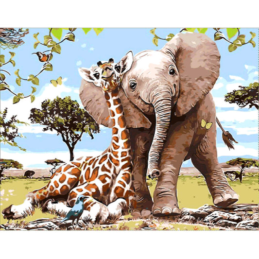 Elephant And Giraffe  | Full Round Diamond Painting Kits