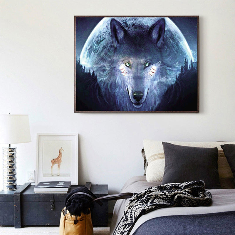 Loup lunaire | Kits complets de peinture au diamant rond 
