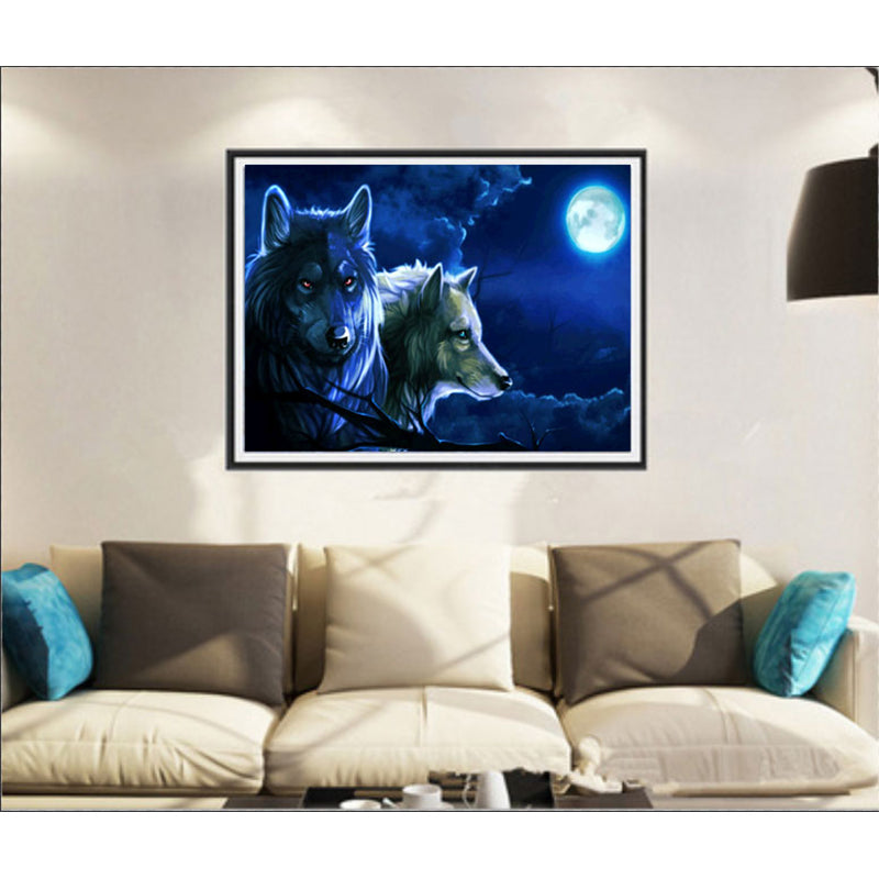Loup lunaire | Kits complets de peinture au diamant rond 