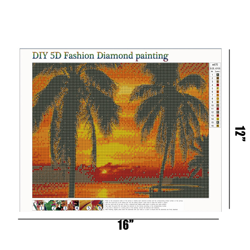 Coucher de soleil sur la mer | Kits complets de peinture au diamant rond 