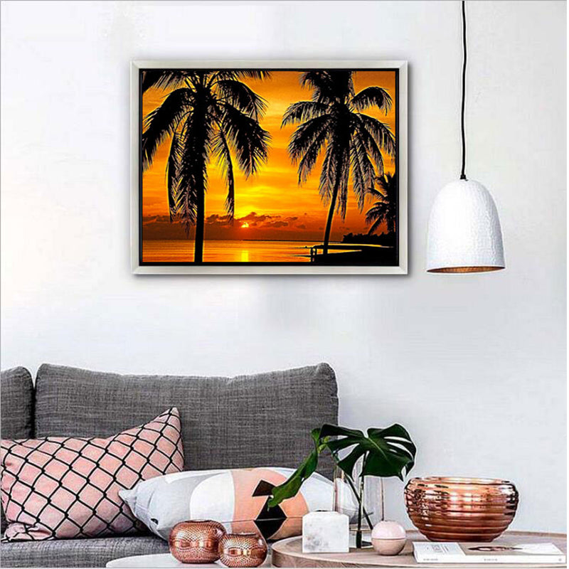 Coucher de soleil sur la mer | Kits complets de peinture au diamant rond 