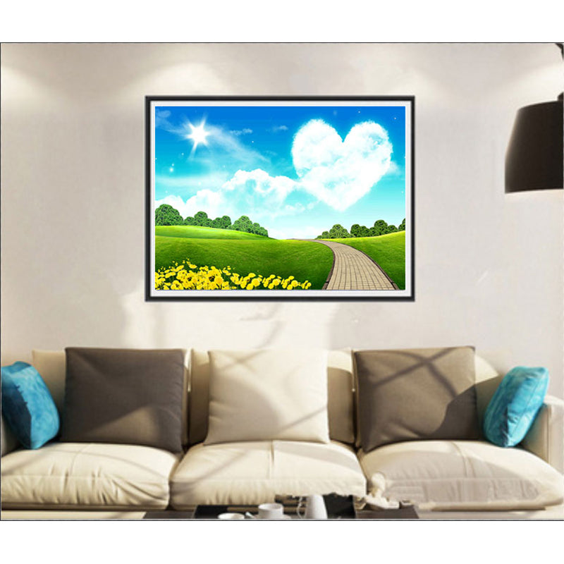 Heart Shaped Cloud And Lawn  | Full Round Diamond Painting Kits