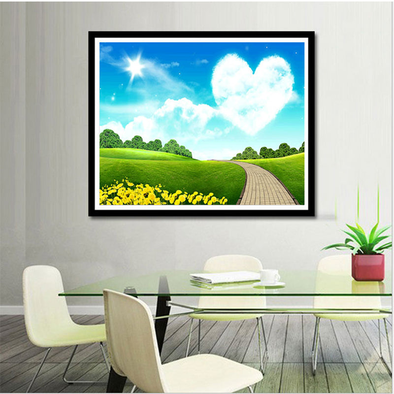 Heart Shaped Cloud And Lawn  | Full Round Diamond Painting Kits