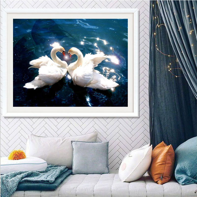 Cygne blanc romantique | Kits complets de peinture au diamant rond 