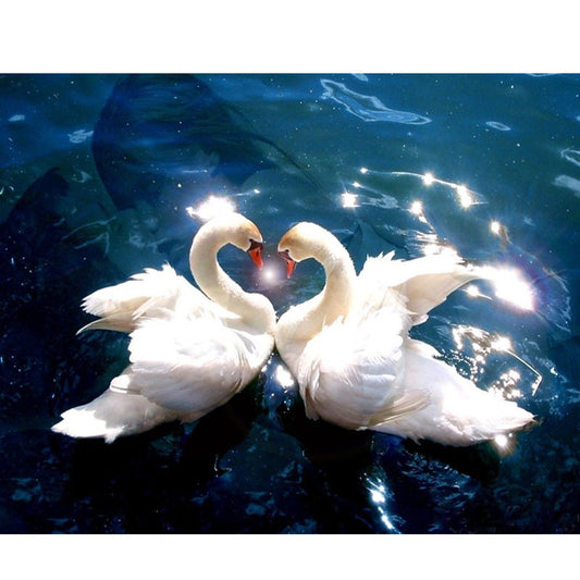 Cygne blanc romantique | Kits complets de peinture au diamant rond 