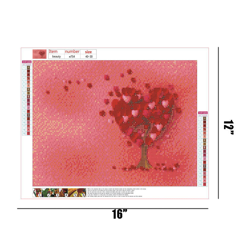 Red Heart Shaped Tree  | Full Round Diamond Painting Kits