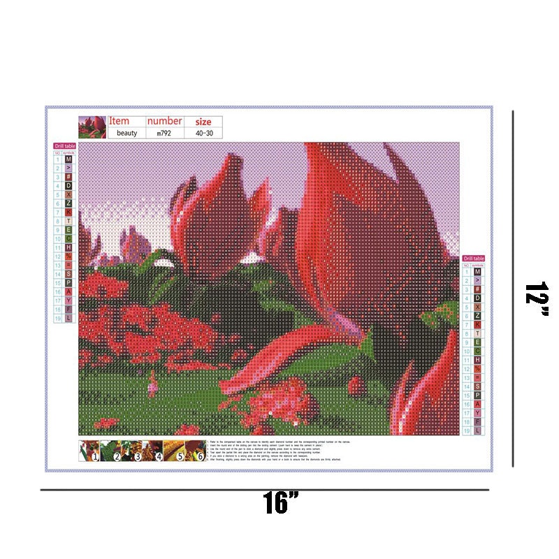 Red Fantasy Flower  | Full Round Diamond Painting Kits