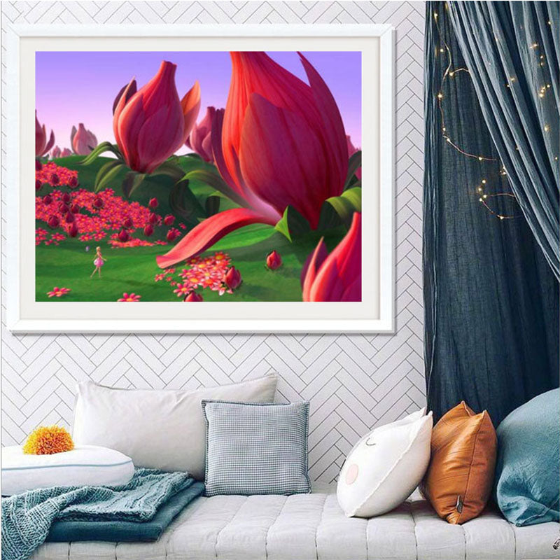 Red Fantasy Flower  | Full Round Diamond Painting Kits