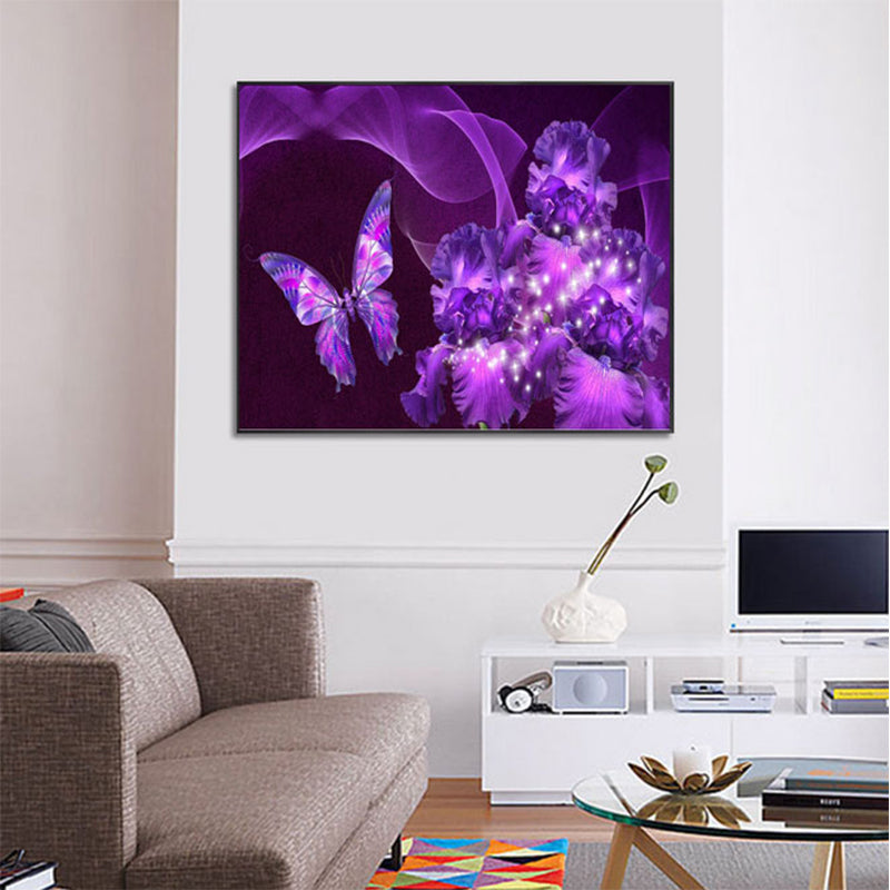 Purple Butterfly And Flower  | Full Round Diamond Painting Kits