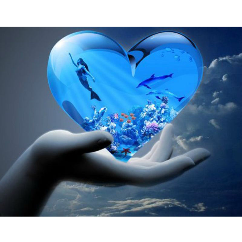 Blue Heart Shaped Ocean  | Full Round Diamond Painting Kits