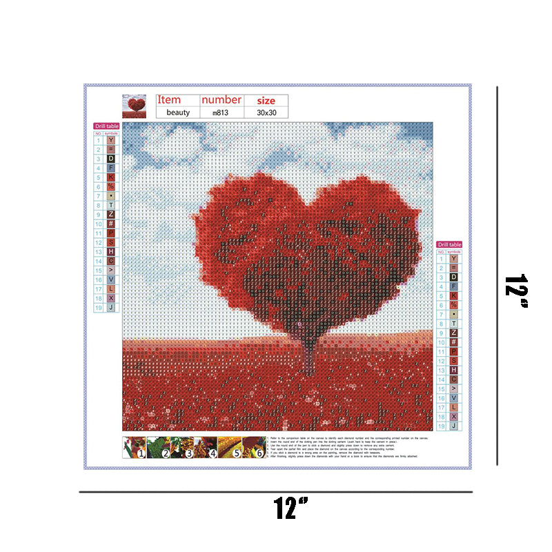 Red Heart Tree  | Full Round Diamond Painting Kits