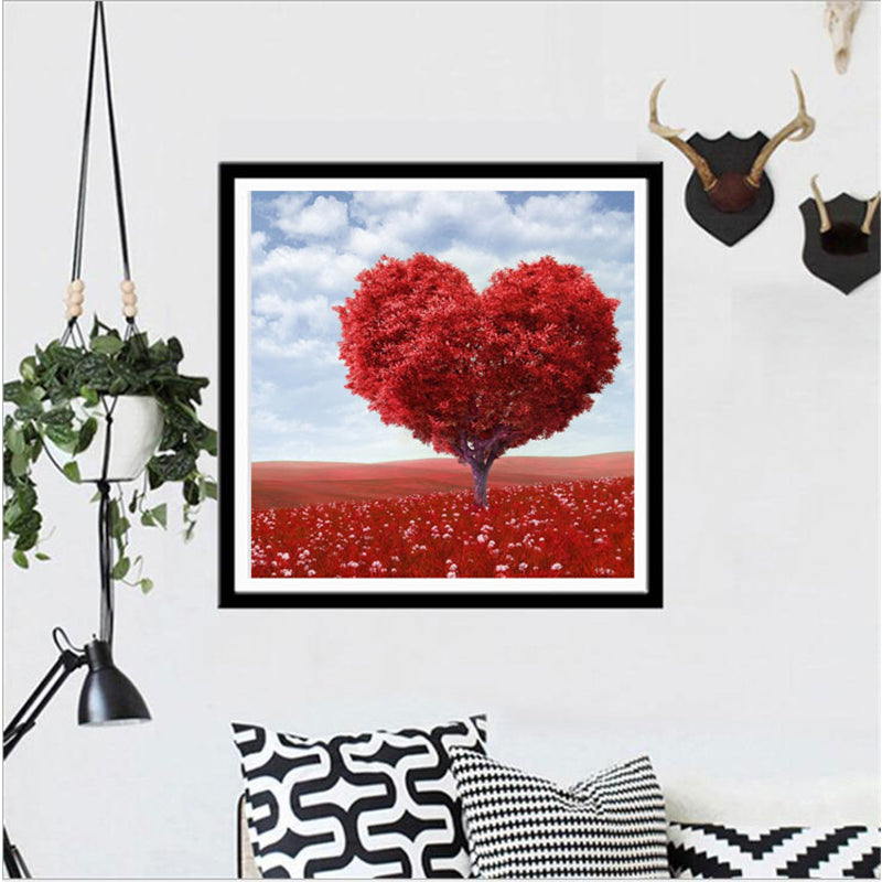 Red Heart Tree  | Full Round Diamond Painting Kits