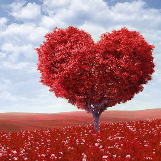 Red Heart Tree  | Full Round Diamond Painting Kits