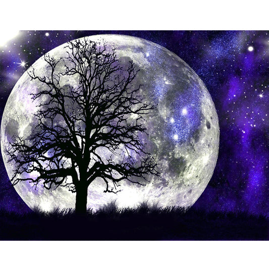 Belle lune violette | Kits complets de peinture au diamant rond 