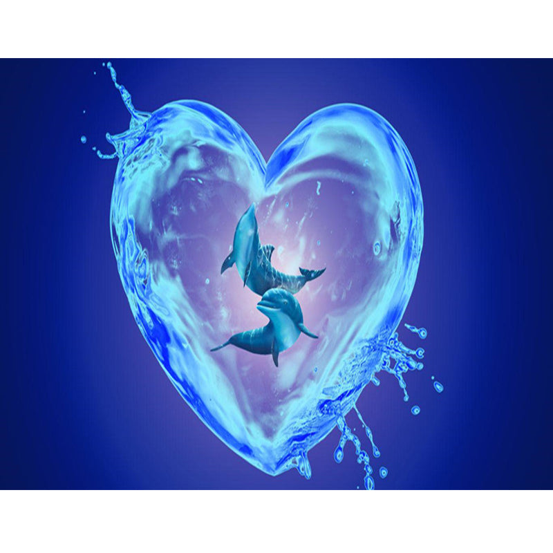 Dolphin In Blue Heart | Full Round Diamond Painting Kits