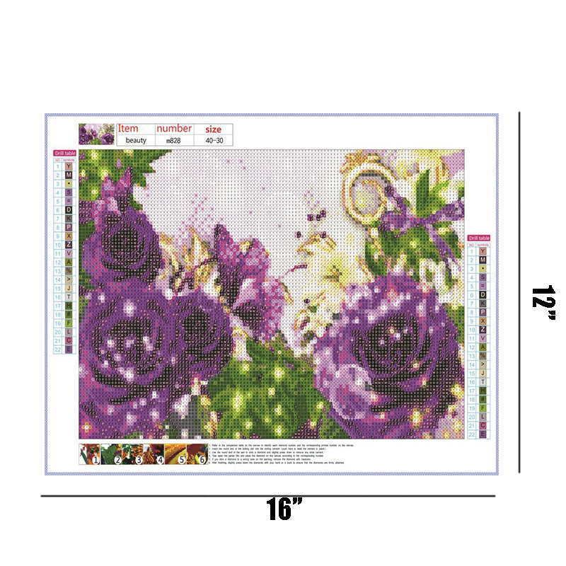 Purple Rose Butterfly  | Full Round Diamond Painting Kits