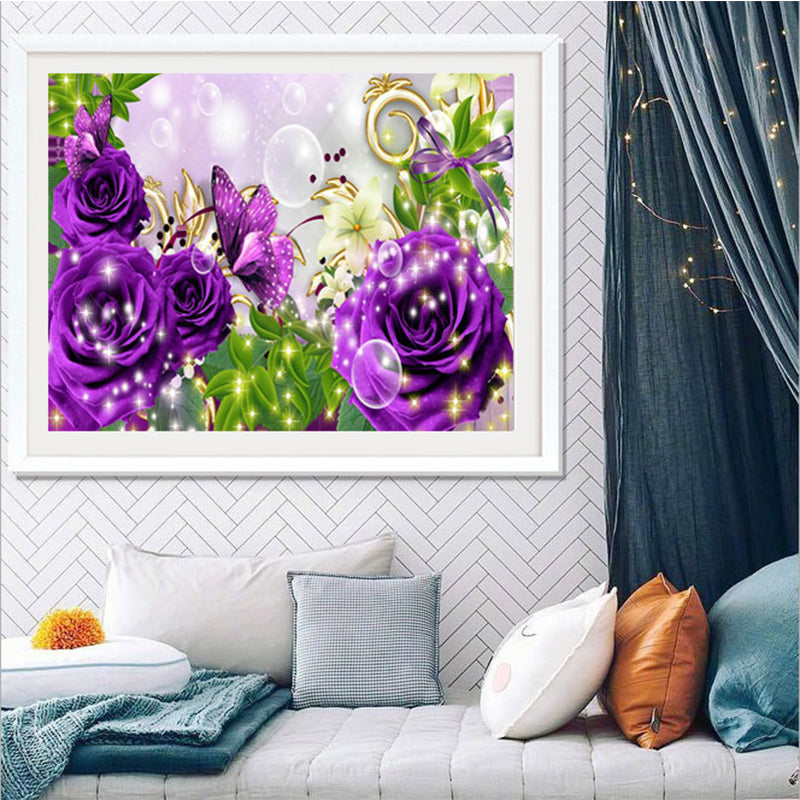 Purple Rose Butterfly  | Full Round Diamond Painting Kits