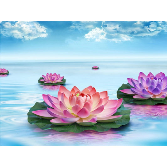 Lotus d'eau | Kits complets de peinture au diamant rond 