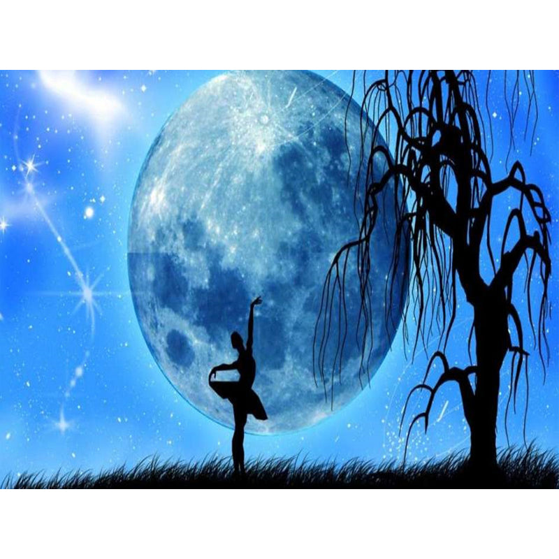 Girl Dancing Under The Blue Moon | Full Round Diamond Painting Kits