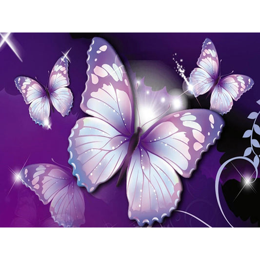 Papillon violet | Kits complets de peinture au diamant rond 