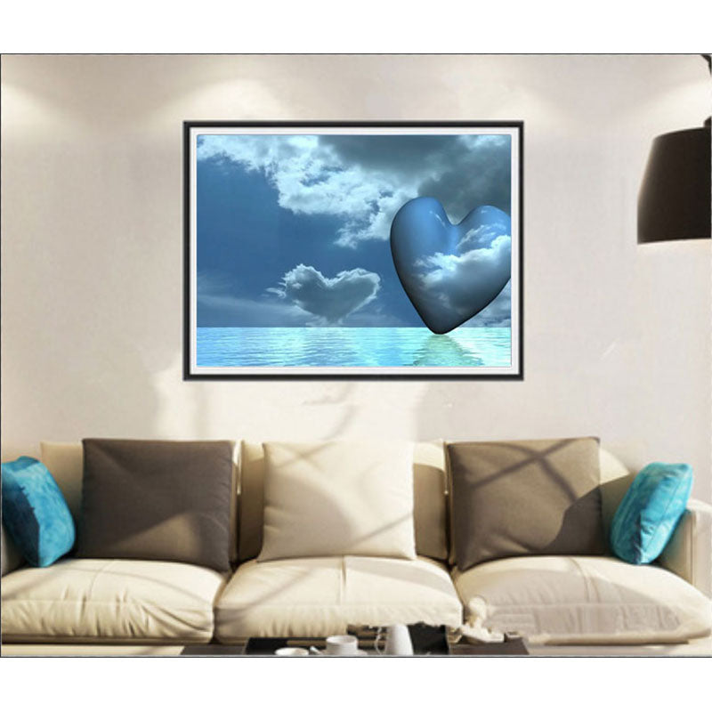 Love Clouds And Blue Hearts On The Ocean | Full Round Diamond Painting Kits
