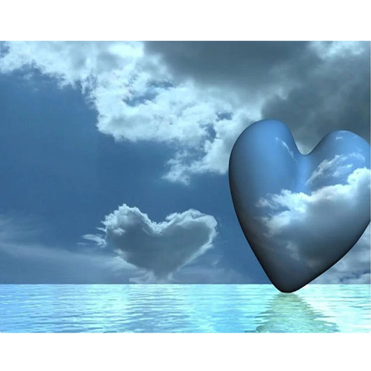 Love Clouds And Blue Hearts On The Ocean | Full Round Diamond Painting Kits