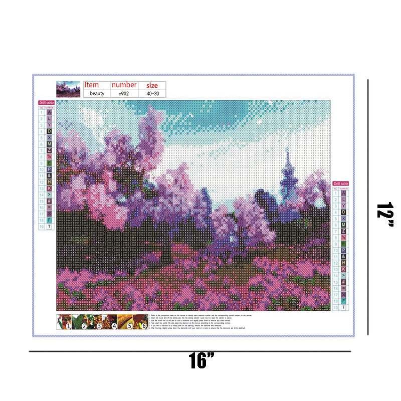 Paysage de charme violet | Kits complets de peinture au diamant rond 