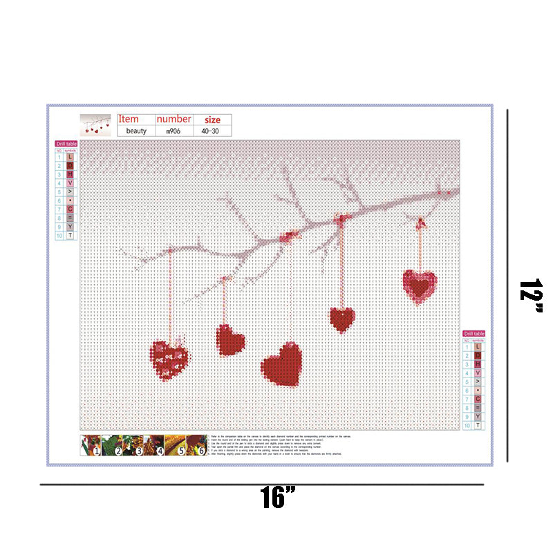Red Love On The Branch   | Full Round Diamond Painting Kits