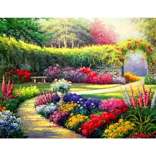 Fleurs colorées dans le jardin | Kits complets de peinture au diamant rond 