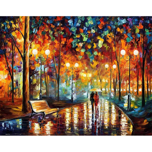 couple sous la pluie | Kits complets de peinture au diamant rond 