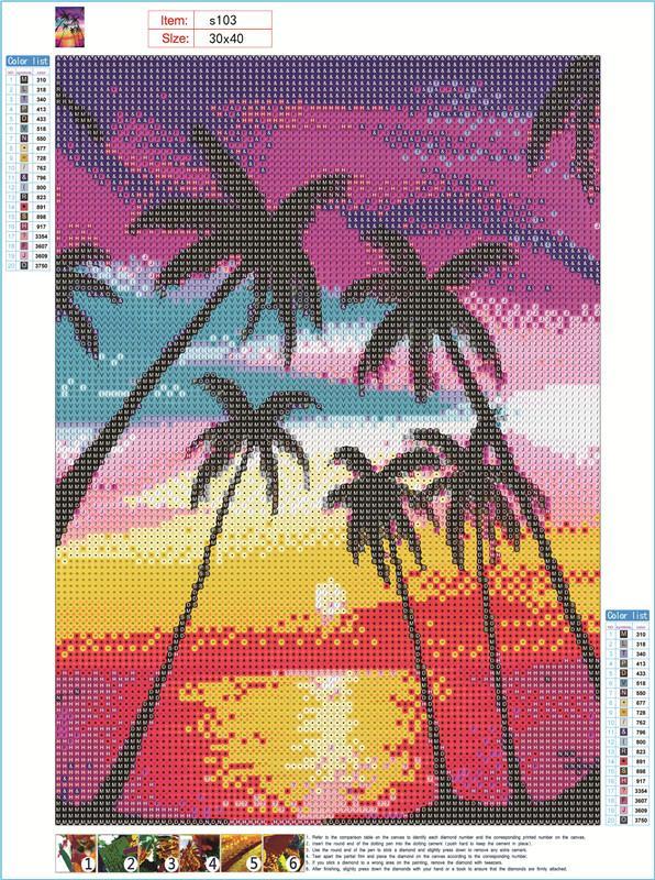 Coucher de soleil sur la plage | Kits complets de peinture au diamant rond 