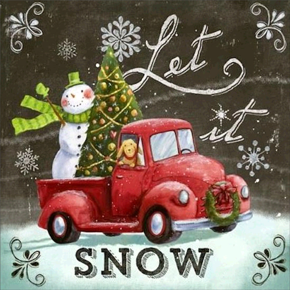 Snowman on a red truck | full circle diamond painting kit