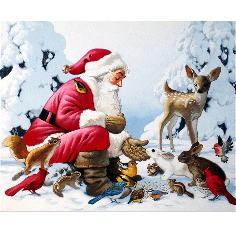 Santa And Animals  | Full Round Diamond Painting Kits