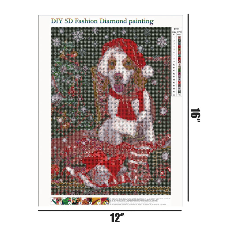 Chien de Noël | Kits complets de peinture au diamant rond 