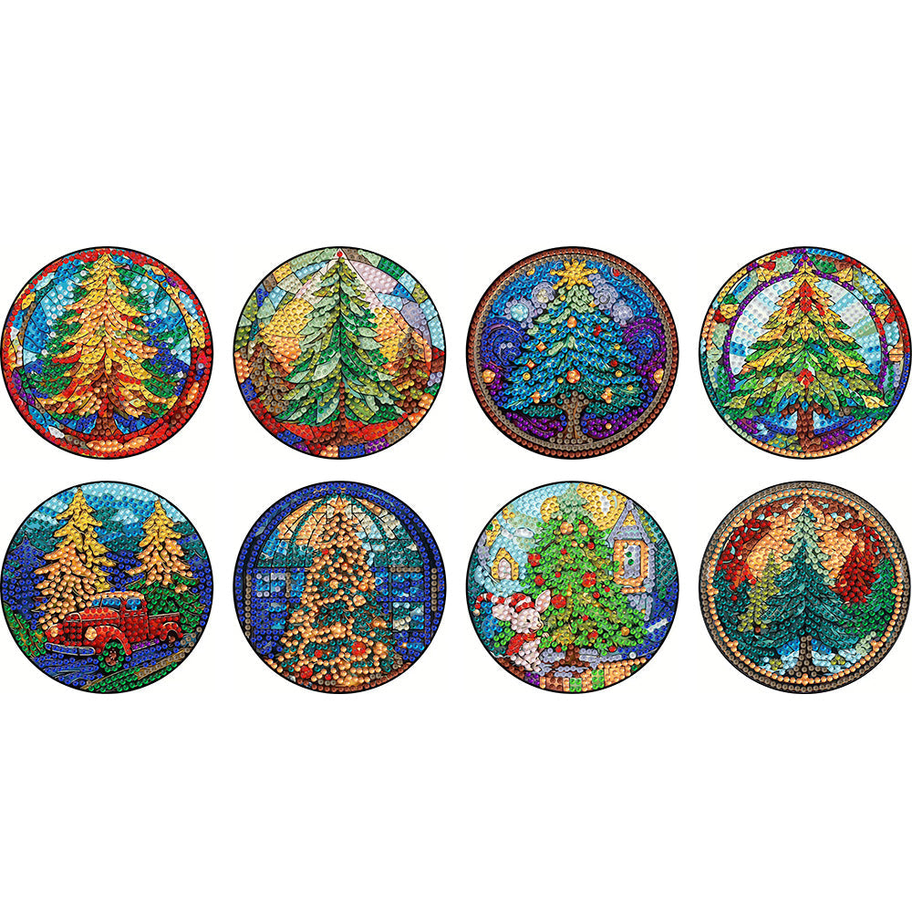 8 pcs set DIY Special Shaped Diamond Painting Coaster  | Christmas Tree£¨no holder£©