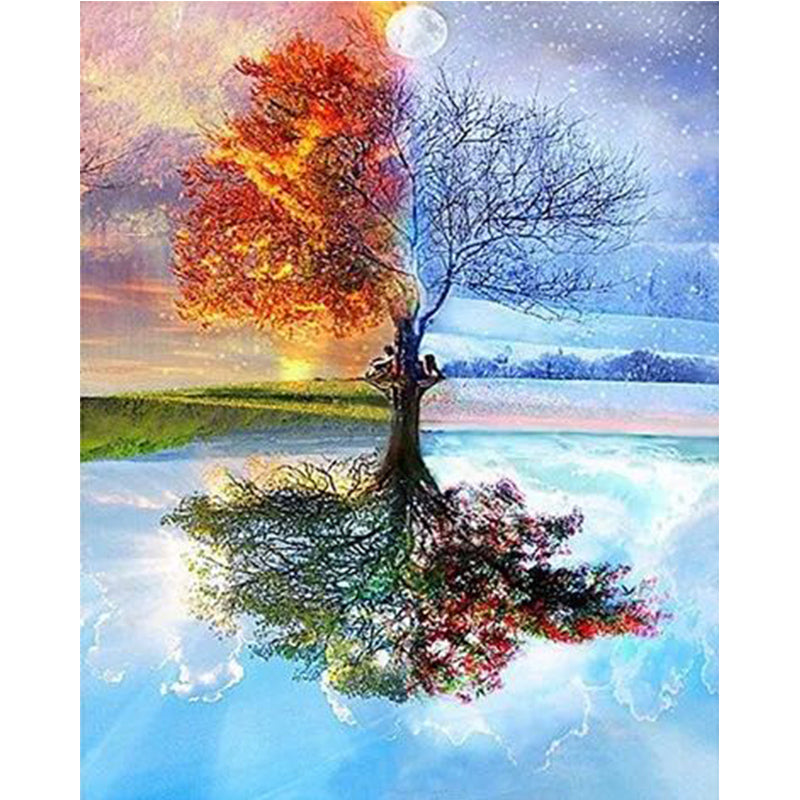 Arbre des quatre saisons | Kits complets de peinture au diamant rond