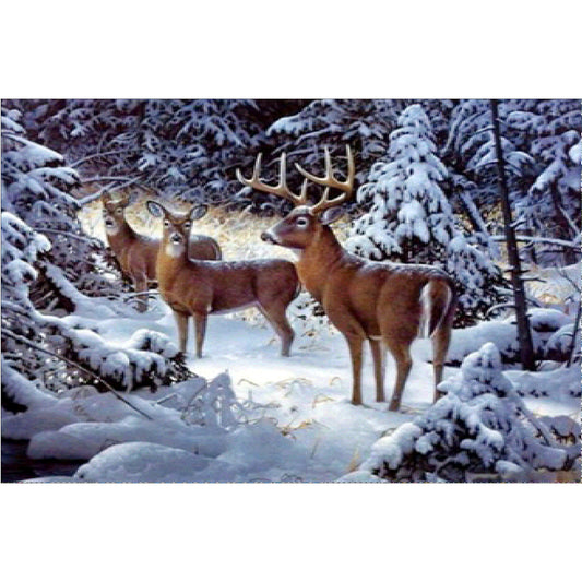 Cerf des neiges | Kits complets de peinture au diamant rond