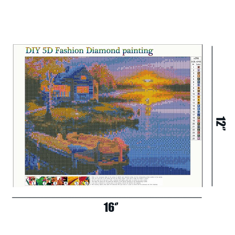 Lakeside Hut Under Sunset   | Full Round Diamond Painting Kits