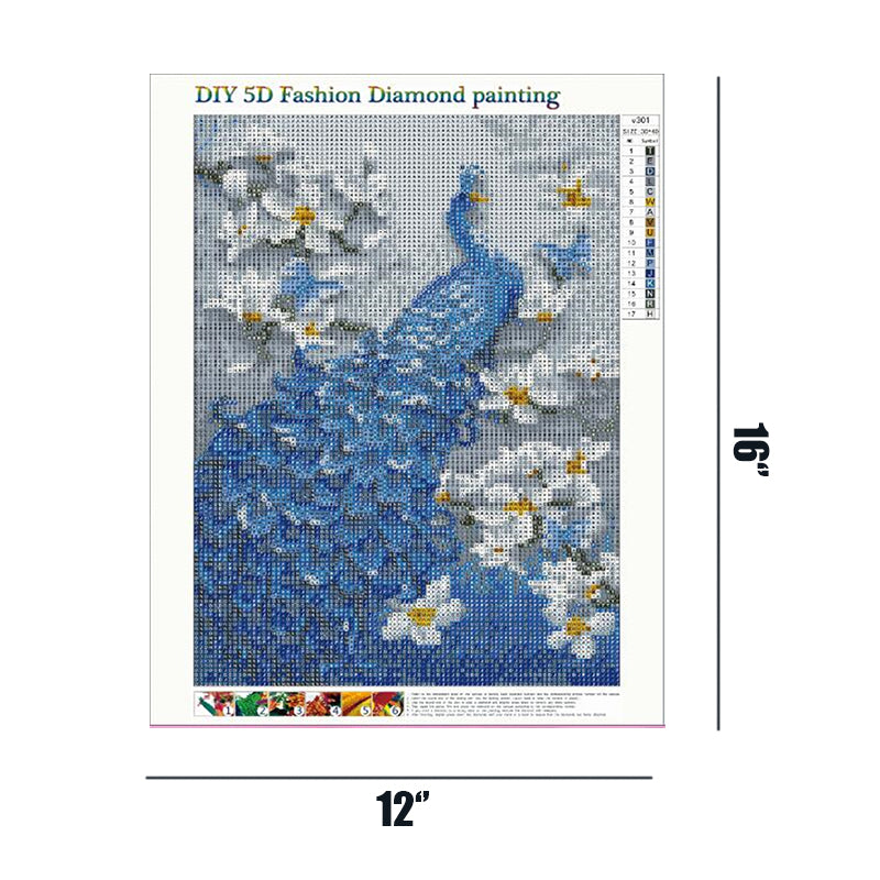 Paon bleu | Kits complets de peinture au diamant rond
