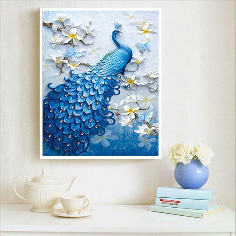 Blue Peacock  | Full Round Diamond Painting Kits