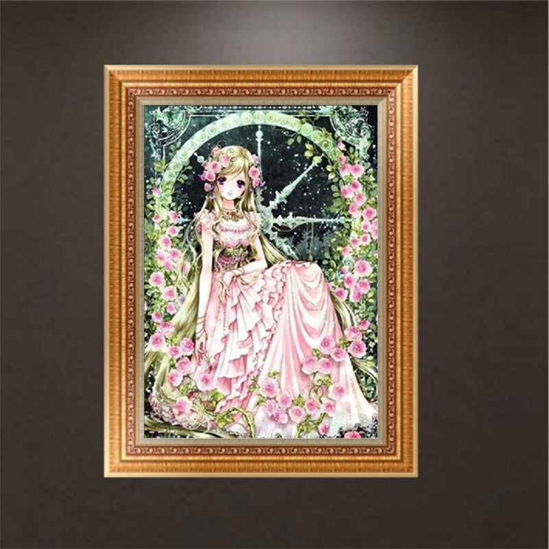 Pink Flower Girl  | Full Round Diamond Painting Kits
