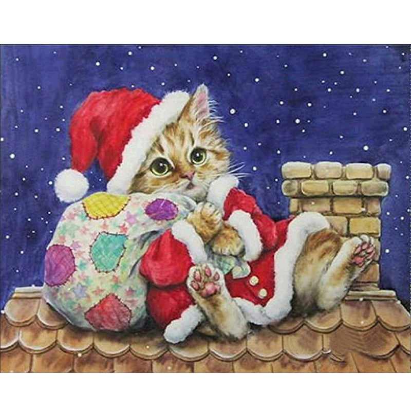 Christmas Cat  | Full Round Diamond Painting Kits