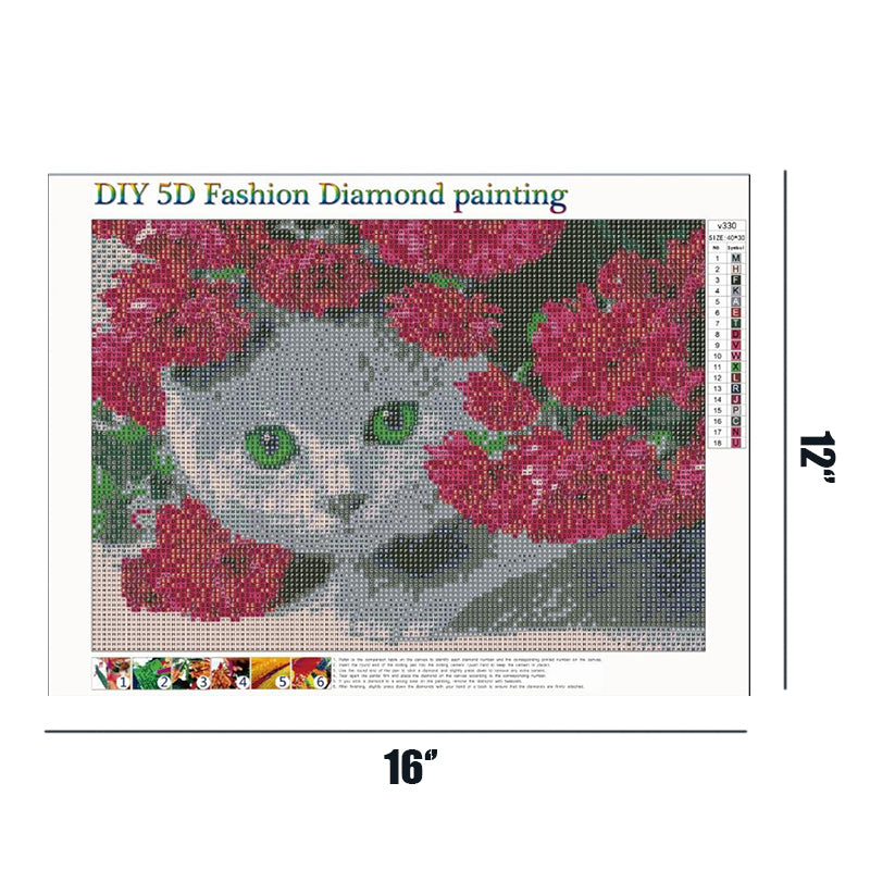 Cat And Flower  | Full Round Diamond Painting Kits