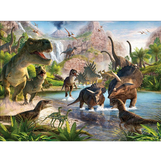Monde des dinosaures | Kits complets de peinture au diamant rond 