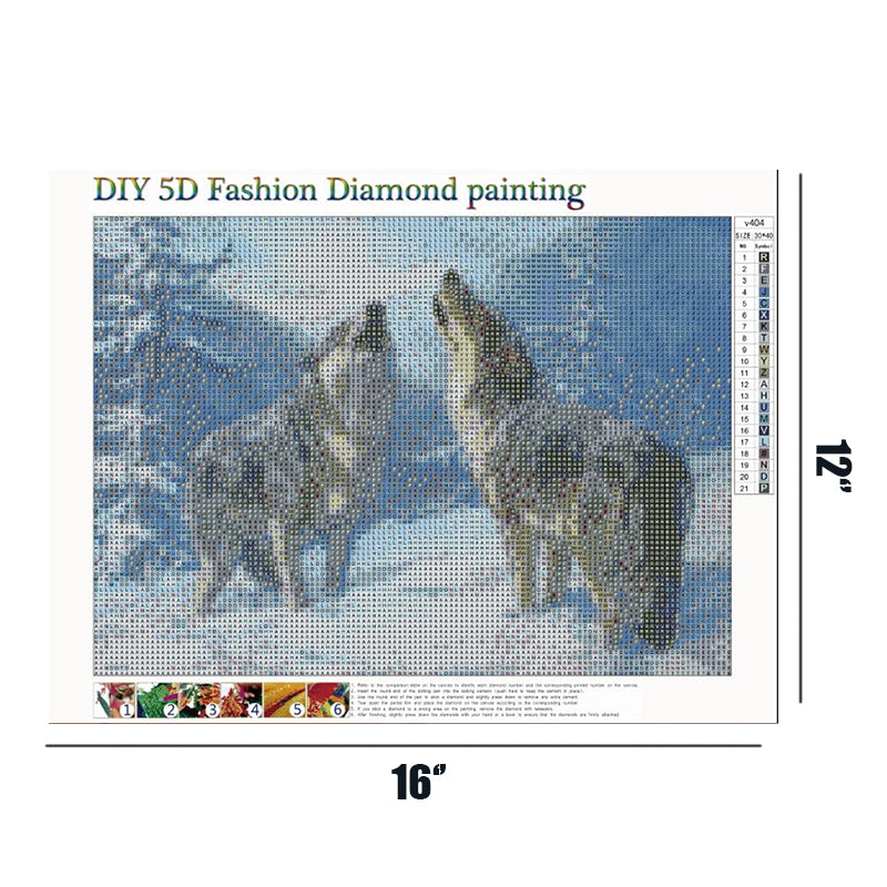 loup dans la neige | Kits complets de peinture au diamant rond