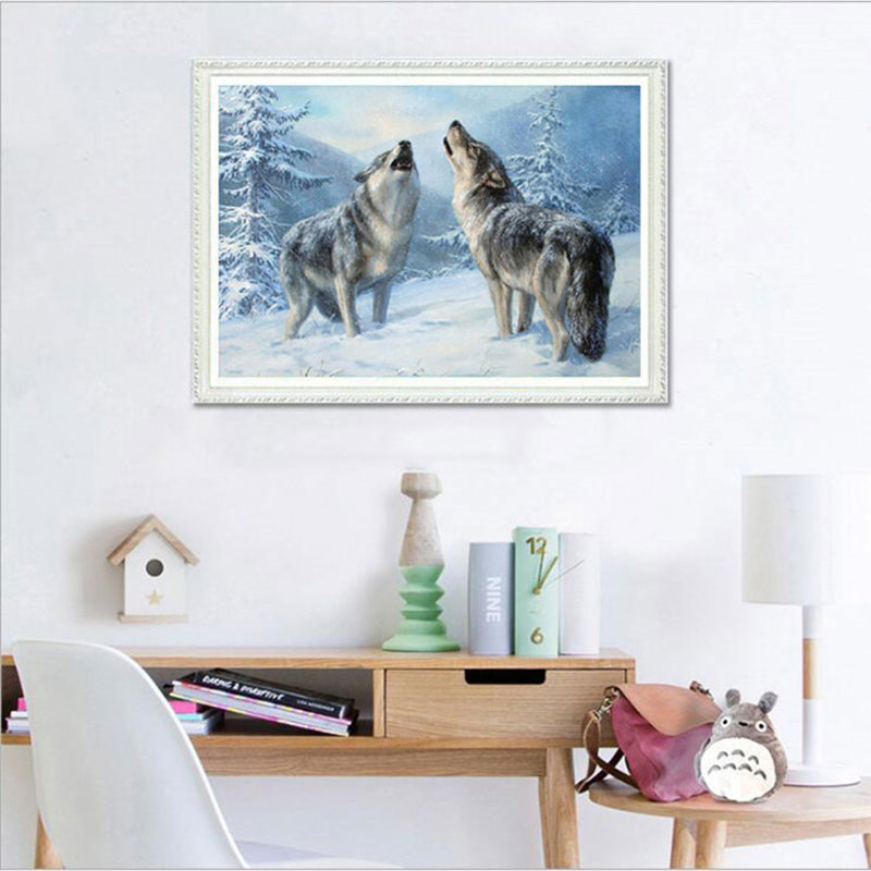 Wolf im Schnee | Vollständige runde Diamant-Malkits